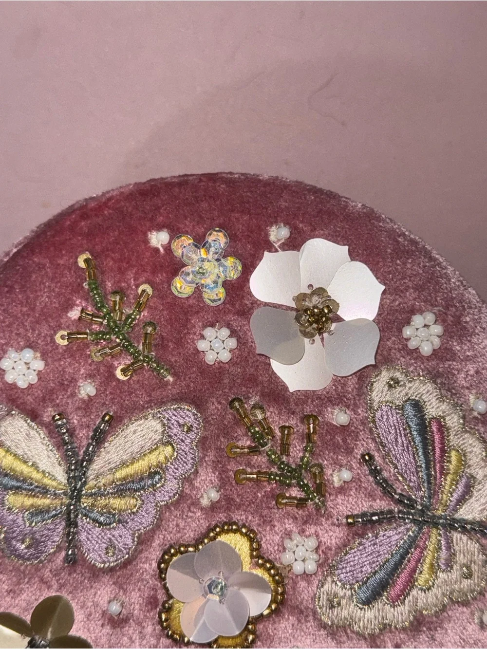 Velvet Butterfly Embroidered Jewelry Case - Pink